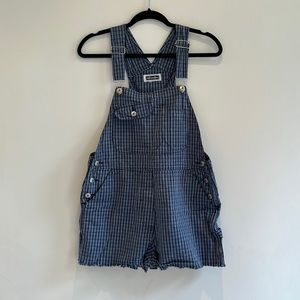Women’s Xhilaration plaid blue jean overall romper with adjustable straps